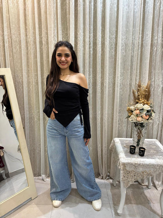 Basic Rib One-Side Off Shoulder
