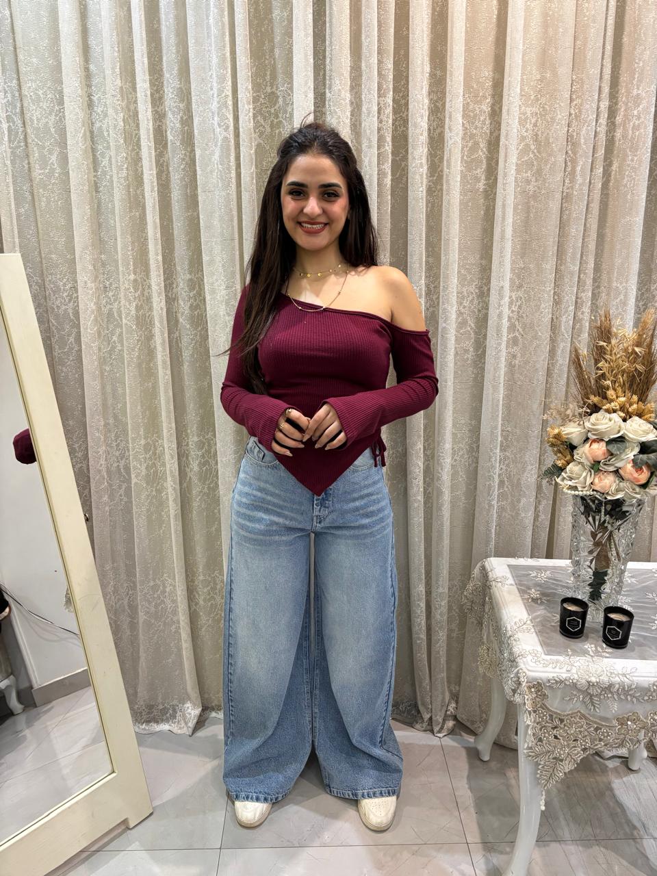 Basic Rib One-Side Off Shoulder