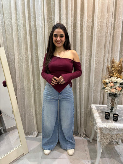 Basic Rib One-Side Off Shoulder