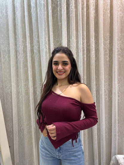 Basic Rib One-Side Off Shoulder